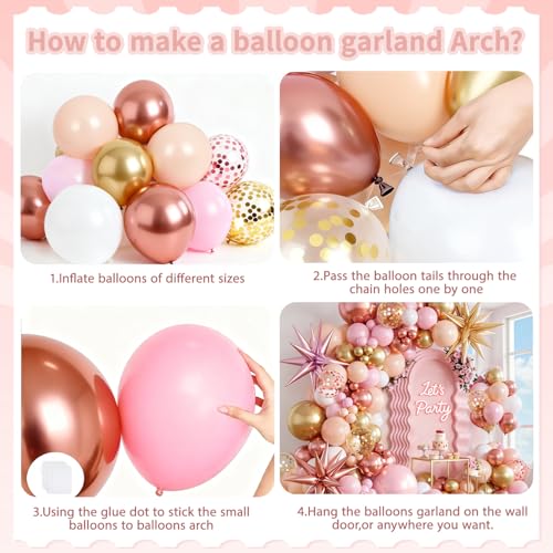 PUFFLD Rose Gold and Pastel Pink Balloon Arch Kit - 144 Piece Set