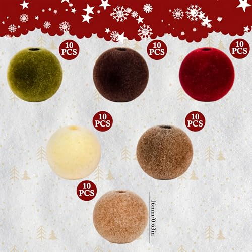 Christmas Velvet Bead Set - 60pcs 16mm Holiday Ornament Craft Supplies