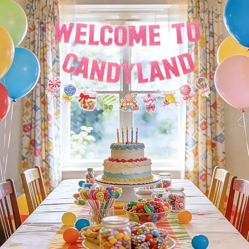 Candyland Birthday Party Banner - Pre-strung Colorful Garland