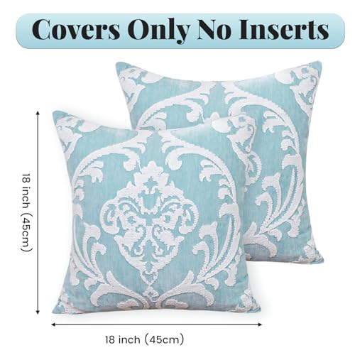 Sky Blue Damask Throw Pillow Covers 18x18 Inch, Set of 2