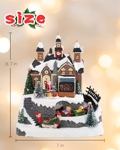 Bdor Christmas Village House with Animated Train & Santa Scene - LED Lights