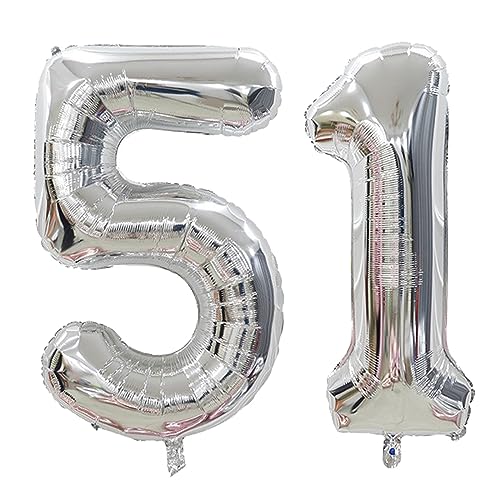 40 Inch Silver Number 51 Foil Balloon for Birthday & Wedding