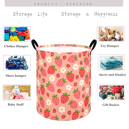 KUNRO Kids Strawberry Laundry Hamper & Storage Basket with Handles