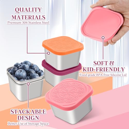 Qukaka Stainless Steel Snack Containers - Leak Proof & Portable, 3-Pack
