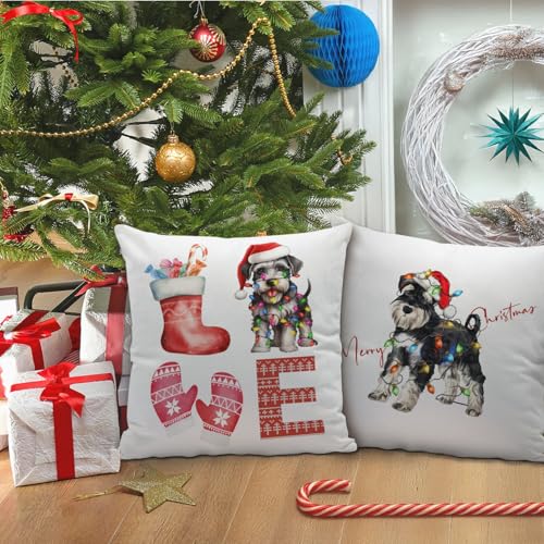 Schnauzer Christmas Pillow Covers - 18x18 Flannel Set of 2