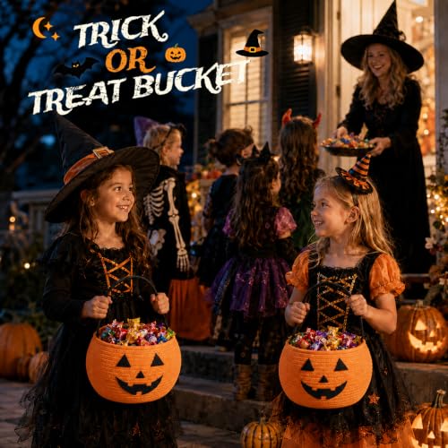 Pumpkin Trick or Treat Basket for Kids - Cotton Rope Halloween Bucket