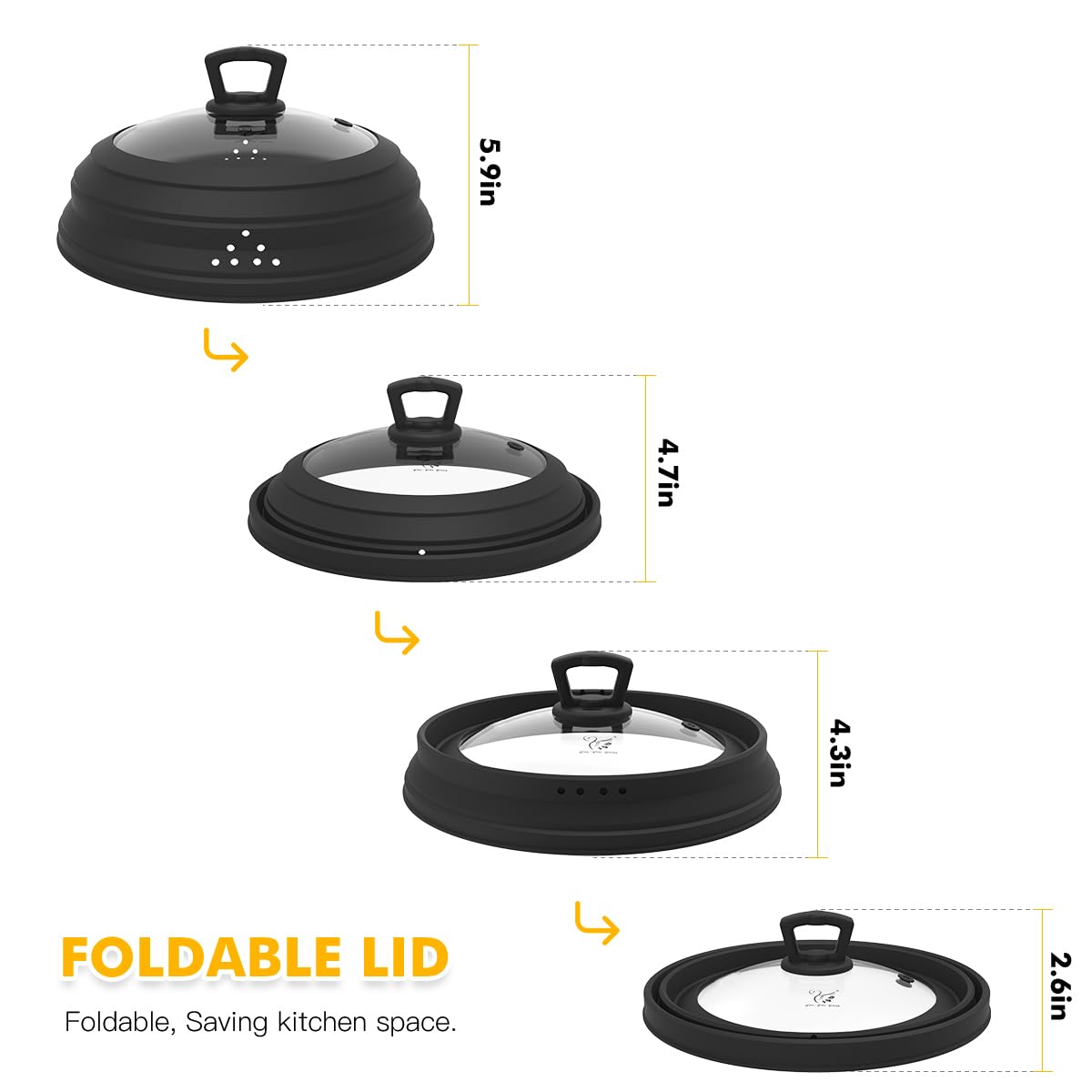 Microwave Splatter Cover Vented Glass Splatter Guard Lid with Collapsible Silicone for Food as Pot Covers 11.8 inch Large 2 Pack