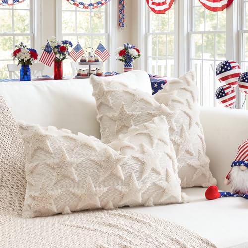 OTOSTAR Patriotic 4th of July Lumbar Throw Pillow Cover, 12x20 Inch Cream