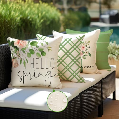 RABUSOFA Waterproof Spring Pillow Covers 18x18 Inch Set of 4