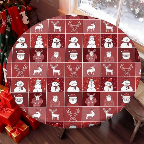 Christmas Round Fitted Tablecloth 54-58 Inch Fits 60 Inch Santa Design