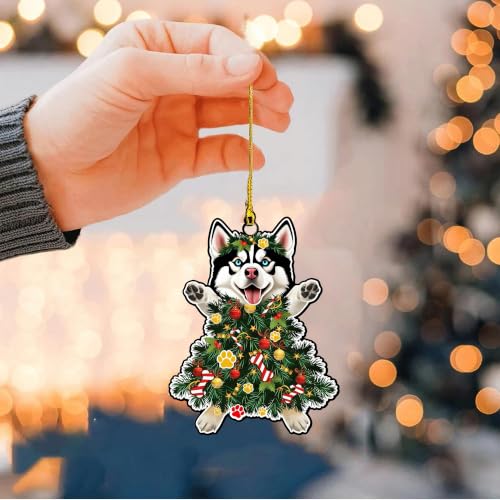 Siberian Husky Christmas Ornament - Hand-Painted Wooden Decor