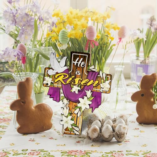 He Is Risen Wooden Easter Door Sign with Flowers & Doves