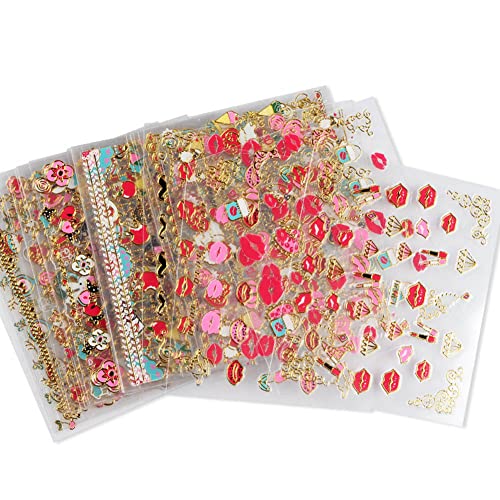 Valentine's Day 3D Gold Nail Decals - Lips & Hearts Self-Adhesive Art 30 Pcs