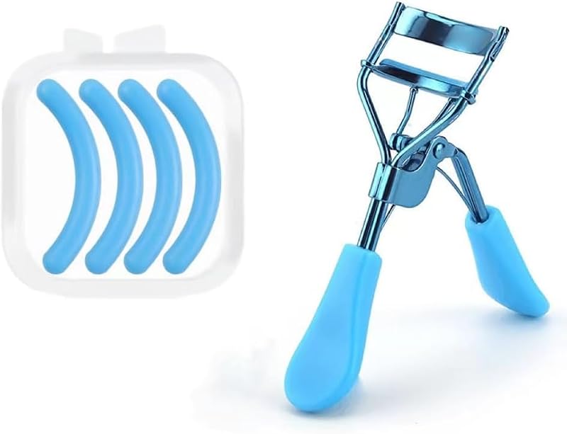ZGLUZP Blue Eyelash Curler with 4 Replacement Pads and Ergonomic Grip