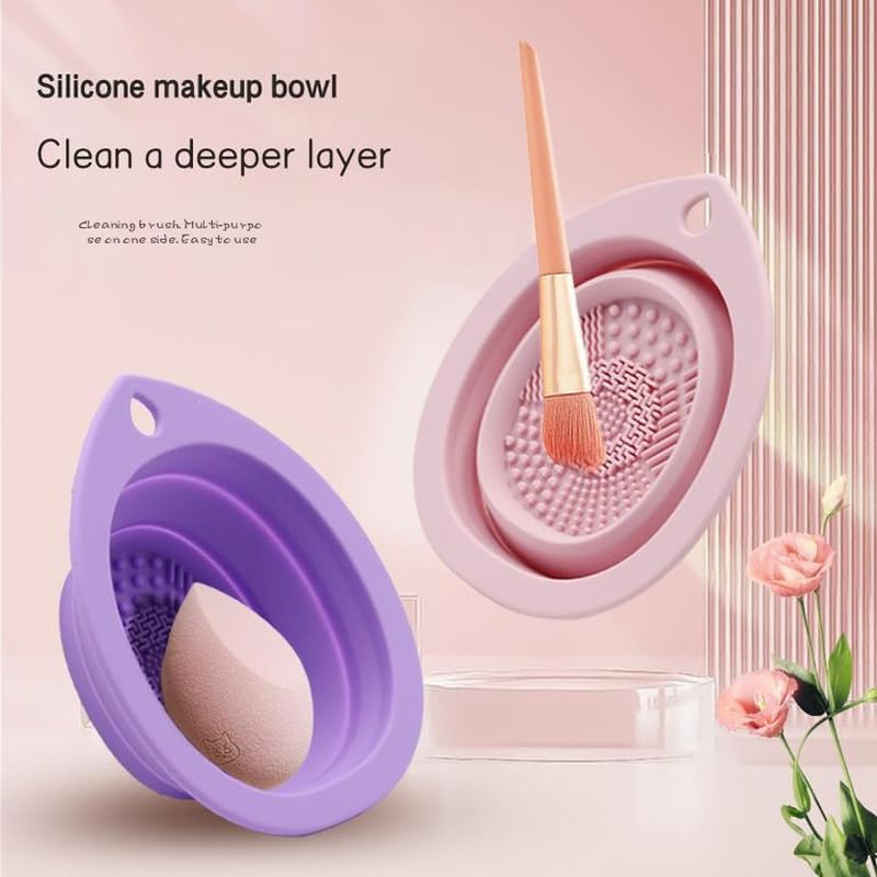 GOSATYUM Foldable Silicone Makeup Brush Cleaning Bowl and Pad