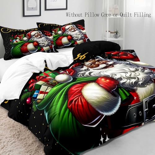 Black Santa Duvet Cover Set King Bedding Holiday Christmas Home Decor - No Comforter