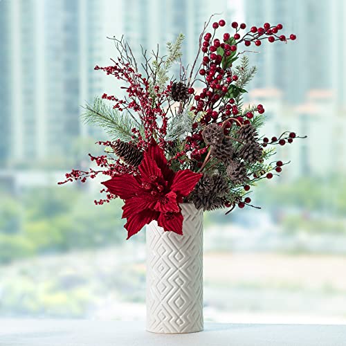 Red Velvet Christmas Poinsettia Flower Picks - 6pcs 10-Inch Holiday Decor