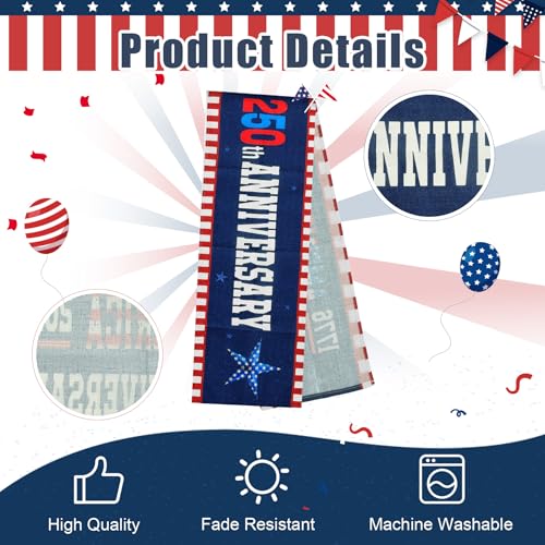 Patriotic 4th of July Table Runner 13x72" Linen Red White Blue