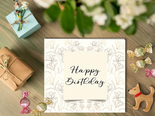Elegant Floral Birthday Card with Kraft Envelope - 5.9x5.9 in