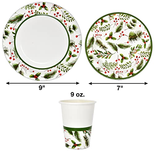 Christmas Party Tableware Set Serves 24 - Disposable Holiday Dinnerware