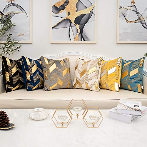 Alerfa 20x20 Inches Black Gold Striped Cushion Cover - Decorative Pillow Case for Couch & Bedroom
