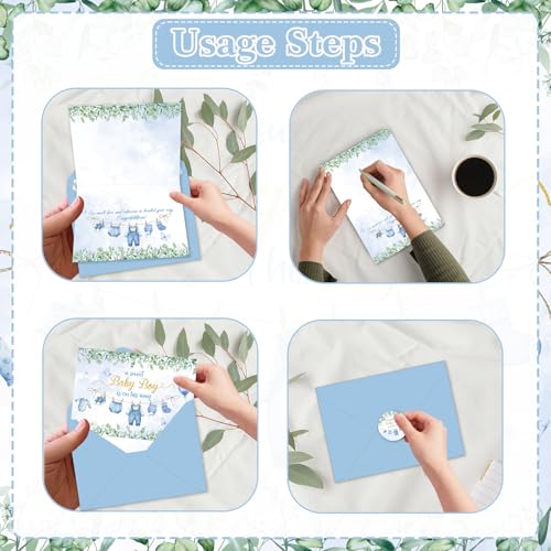 Blue Baby Shower Card for Boy with Envelope & Sticker - 5x7 Inch