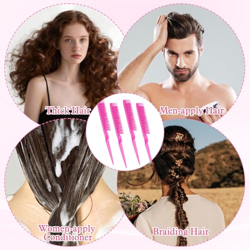 Tweruna 4 Pack Pink 3-Row Hair Comb for Natural Hair Detangling & Braids