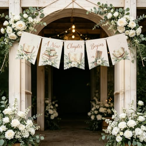 A New Chapter Begins Book Theme Party Banner - Boho Decor for Events
