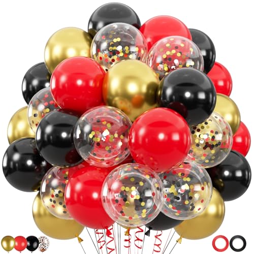 ZizasAry 100pcs Black Red Gold Balloons Set - 12 Inch Confetti & Plain Latex for Party Decorations