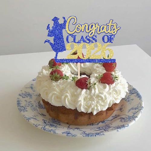 Congrats Grad 2026 Cake Topper Glitter Graduation Party Decoration