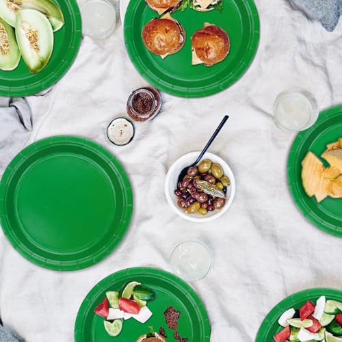 50 PCS 9-Inch Dark Green Paper Plates - Sturdy Disposable Dinnerware