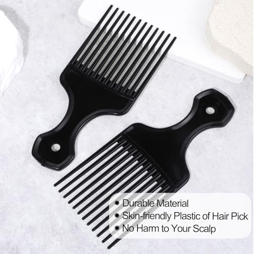 Qulkws 2 Piece Plastic Afro Hair Pick Comb Black Wide Tooth Detangling Lift