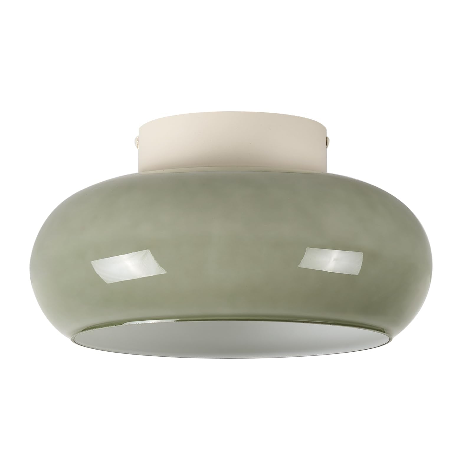 TeHenoo Modern LED Ceiling Light,11 inch,Olive Green Milk Glass Shade,3000K/Warm White/15W,Mid Century Flush Mount Light for Hallway,Laundry Room,Living Room