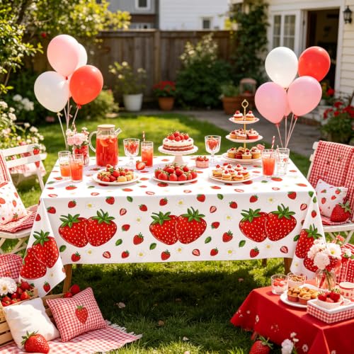 Strawberry Party Tablecloth - 6 Pack Waterproof Disposable Table Cover