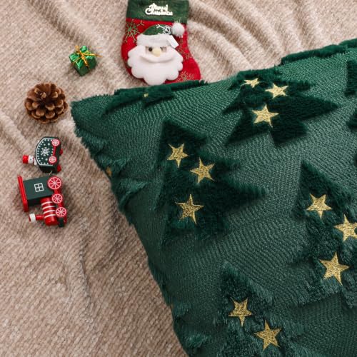 Christmas Pillow Covers 18x18 Set of 2 - Green Xmas Tree Holiday Decor