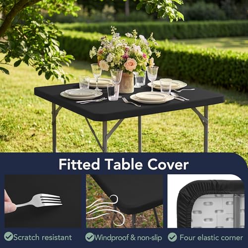 RichSets 34x34 Inch Square Fitted Table Covers - Black Elastic 2 Pack