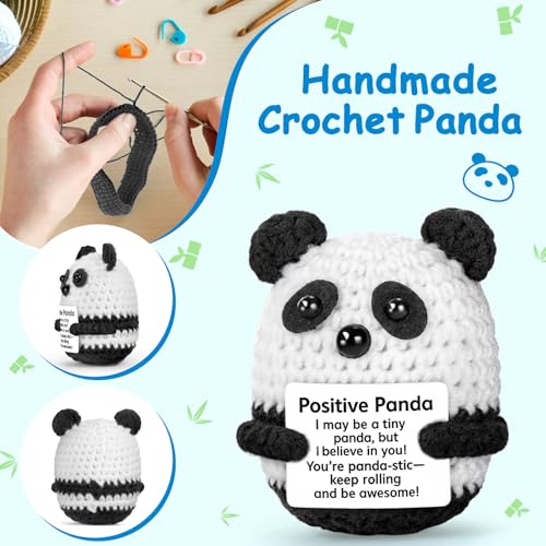 Black Positive Crochet Panda Plush Toy - Handmade Emotional Support Gift for Women & Men