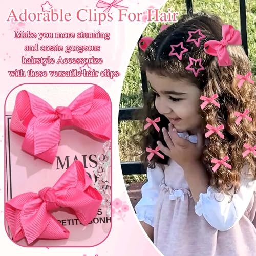 STGDAK 26-Piece Coquette Hair Bow and Star Clip Set, Pink Grosgrain