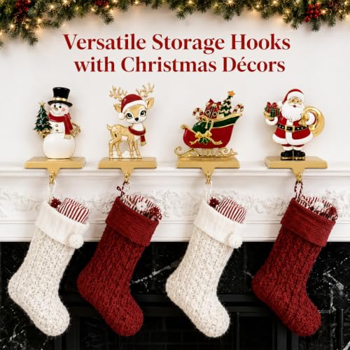 Christmas Stocking Holders for Mantle 4-Pack Weighted Metal Hooks - Mix