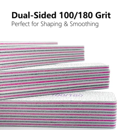 BIDEX 15-Piece Professional Nail Files 100/180 Grit Dual-Sided Nail Buffers