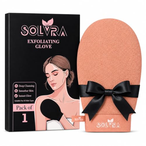 Solvra Exfoliating Body Scrubber - Vegan Viscose Kessa Mitt for Dead Skin