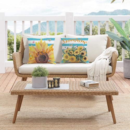 Mimkus Sunflower Throw Pillow Covers 18x18, Set of 4 Velvet Farmhouse Decor
