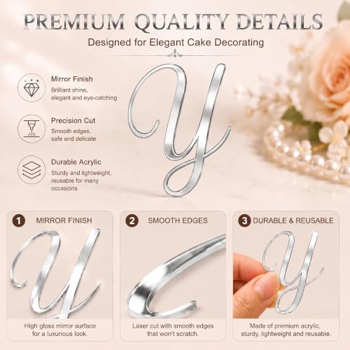 27PCS Silver Acrylic Cake Toppers - A-Z Script Letter Decor