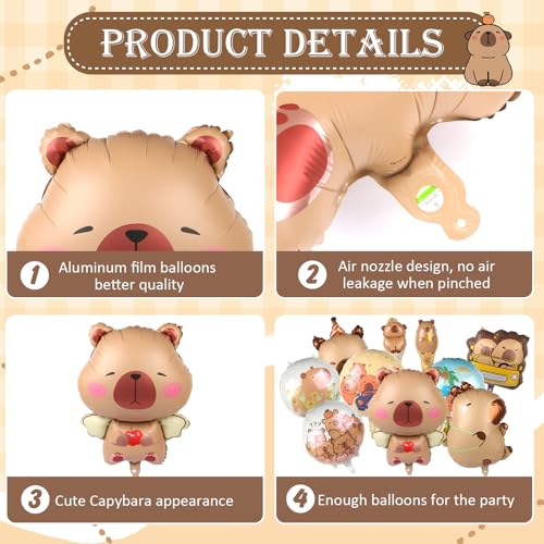 Capybara Birthday Party Decorations - 10 PCS Mylar Foil Balloons