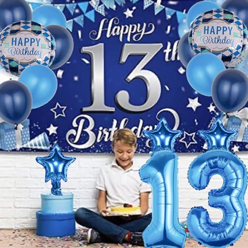 11th Birthday Decorations - 29Pcs Blue Balloons Set