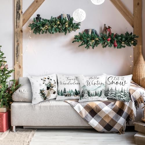 Wonderland Christmas Pillow Covers Set of 6 - 18x18 Inch Winter Decor