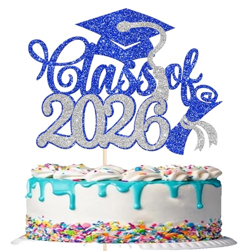 Class of 2026 Graduation Cake Topper - Glitter Congrats Decoration