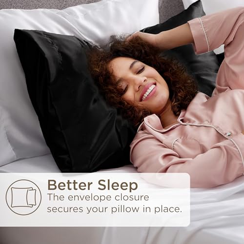 Bedsure Satin Pillowcase Set of 4 - Silky Black Pillow Covers for Hair & Skin, 20" x 26"