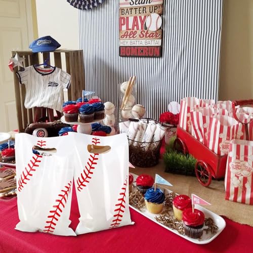 Baseball Goodie Bags 100 Pack Plastic Party Favor Loot Bags for Kids Birthday