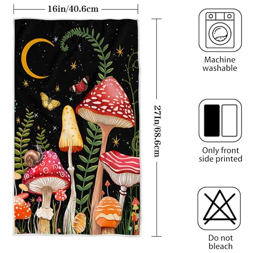 Mushroom Hand Towels - 2 Pack Decorative Microfiber Bathroom Towels 16x27